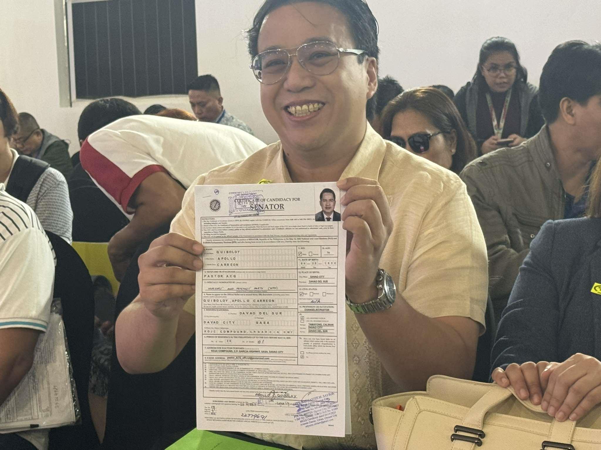 One - Naghain ng certificate of candidacy (COC) si Apollo Quiboloy para ...