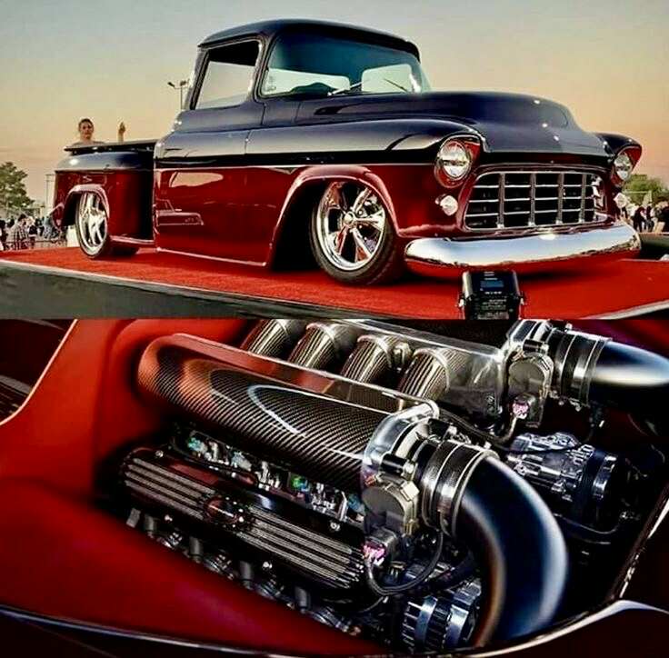 Top - This highly customized vehicle is a 1955 Chevrolet 3100 pickup ...