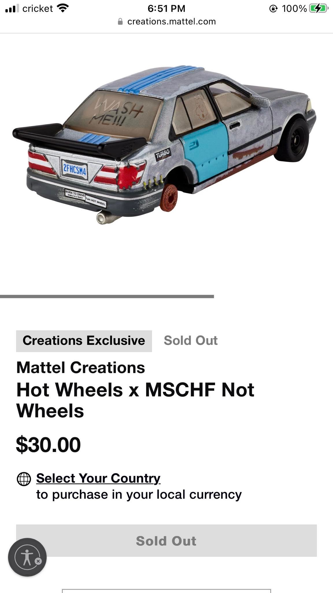 Hot Wheels X MSCHF Not Wheels - Voiture Miniature Neuve Et Intacte - Collection Spéciale