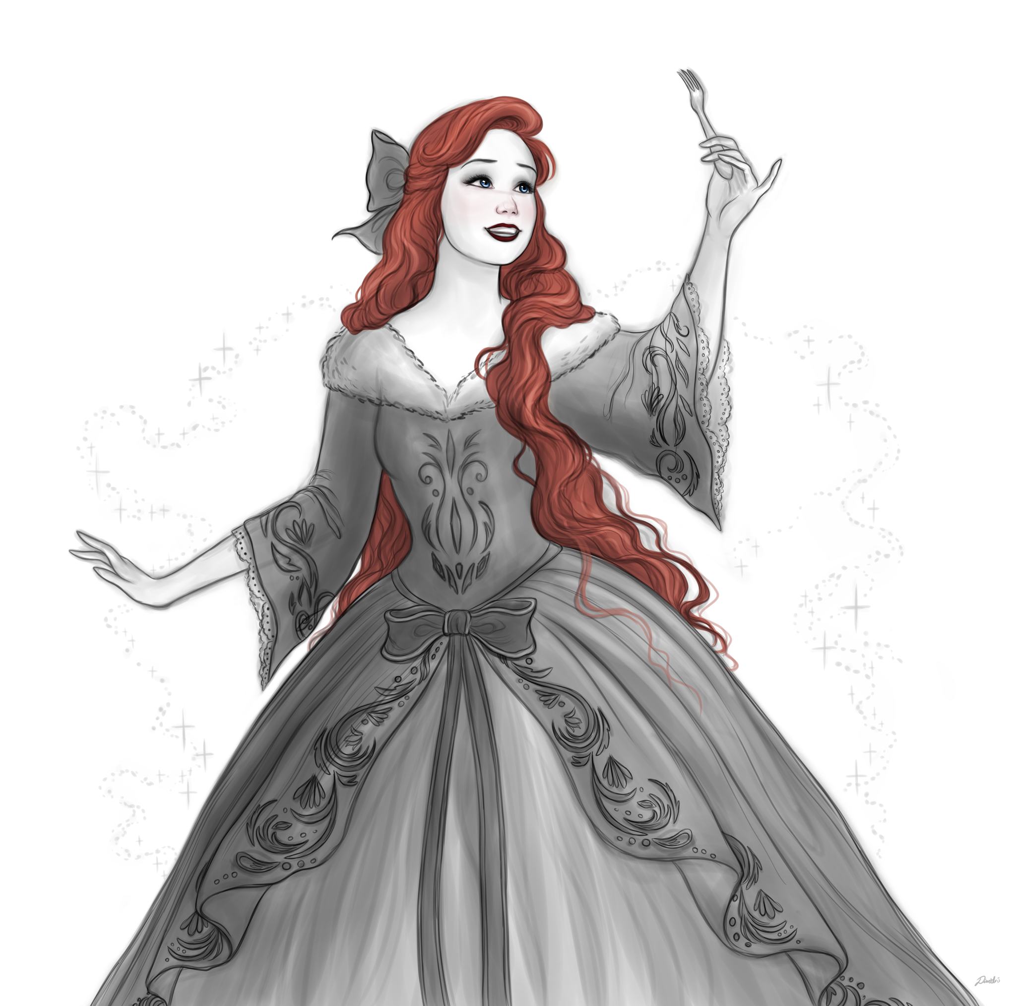 Ariel wearing her beautiful holiday dress. I bet she would be super happy if she received a bunch of dinglehoppers as a Christmas present! 🎁🎄