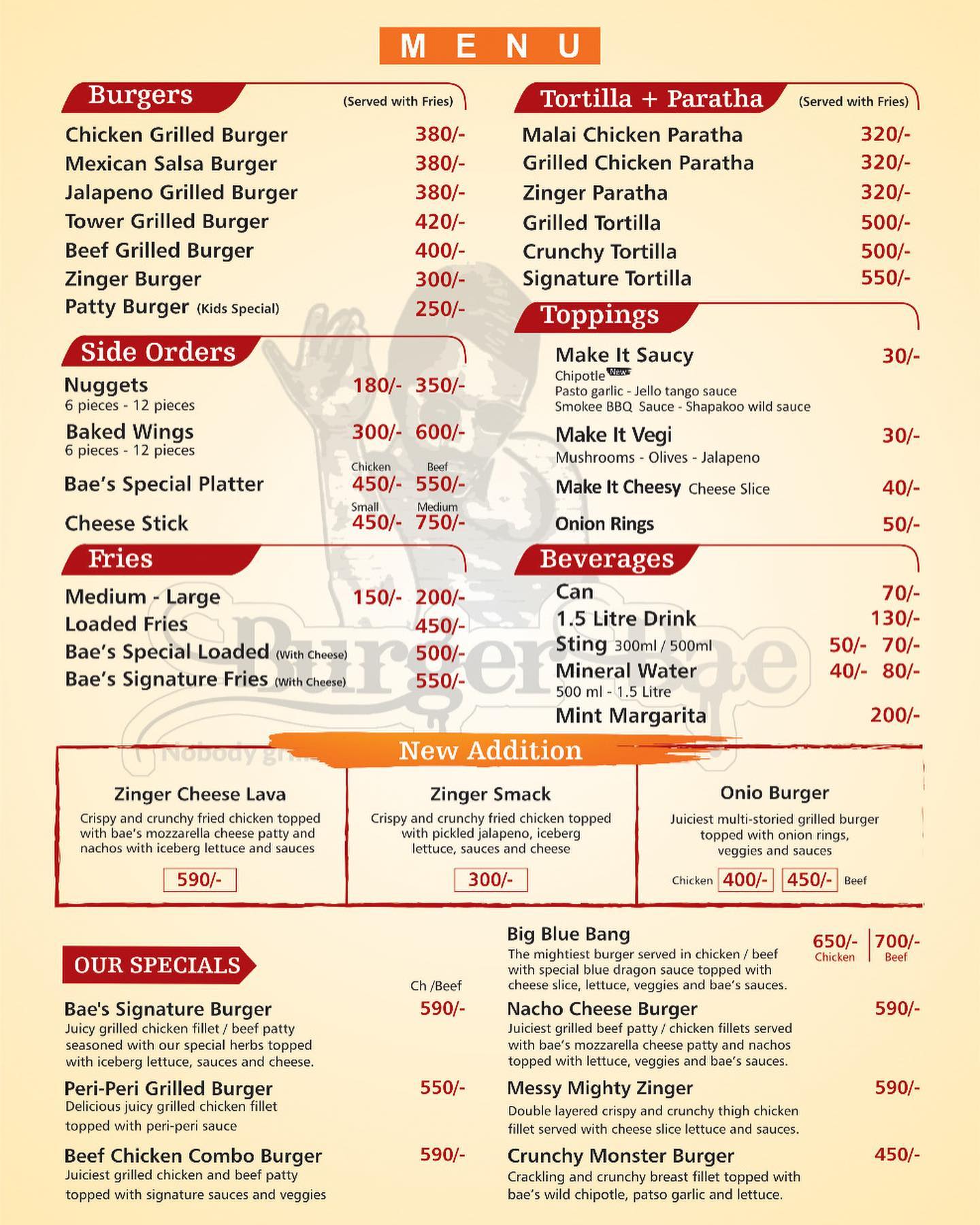 Burger Bae - Here is our Pizza & Burgers menu..! Address:... | Facebook