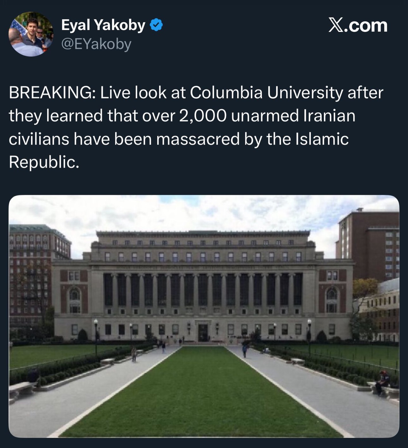 Maccabee - Thousands of Iranians murdered. Columbia University’s quad ...