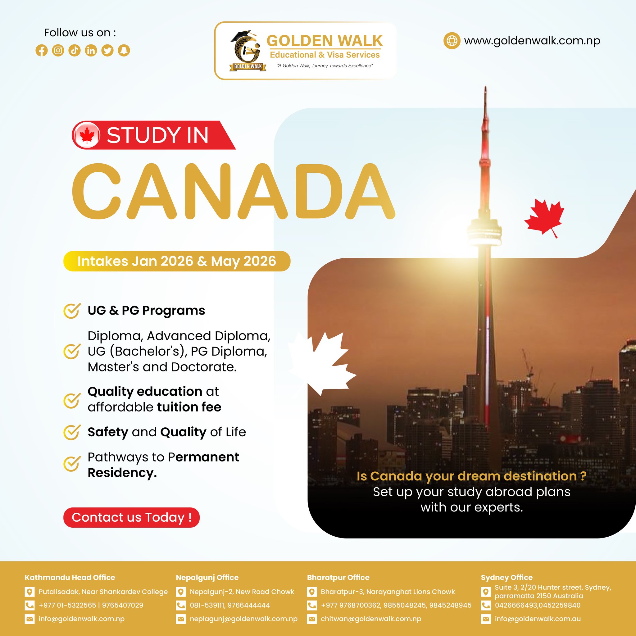 Golden - Study in Canada 🇨🇦 | Jan & May 2026 Intakes Open Unlock world ...