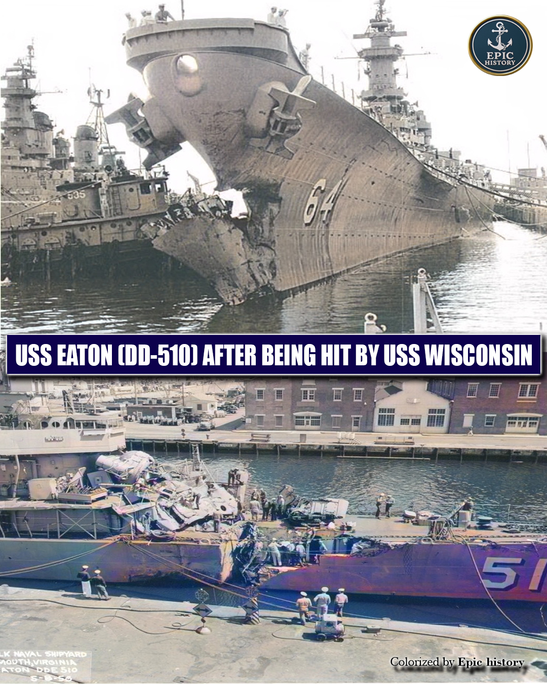 Epic - The USS Eaton (DD-510) appears to be in a state of severe ...