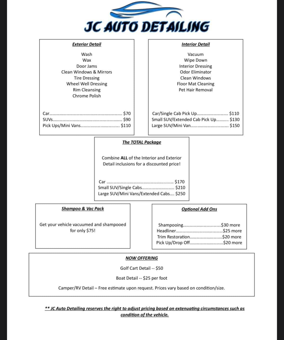 Car Detail Price Sheet: Unlock Affordable Options