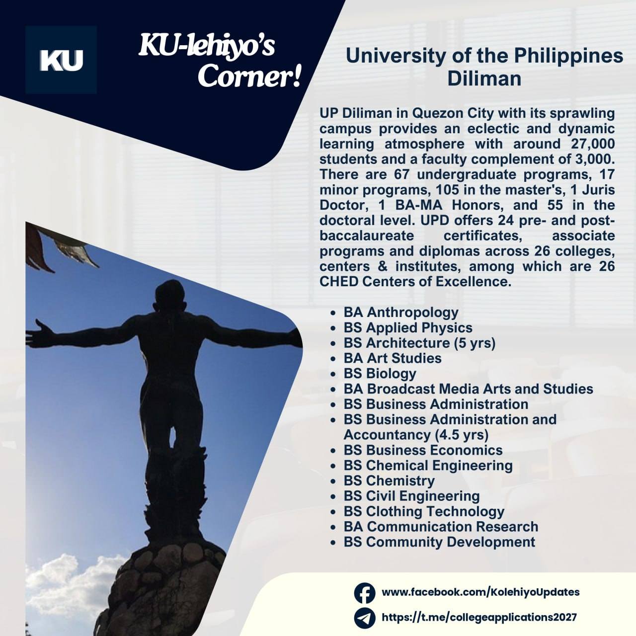 Kolehiyo - #KUlehiyosCorner | Get to know your dream University of the ...
