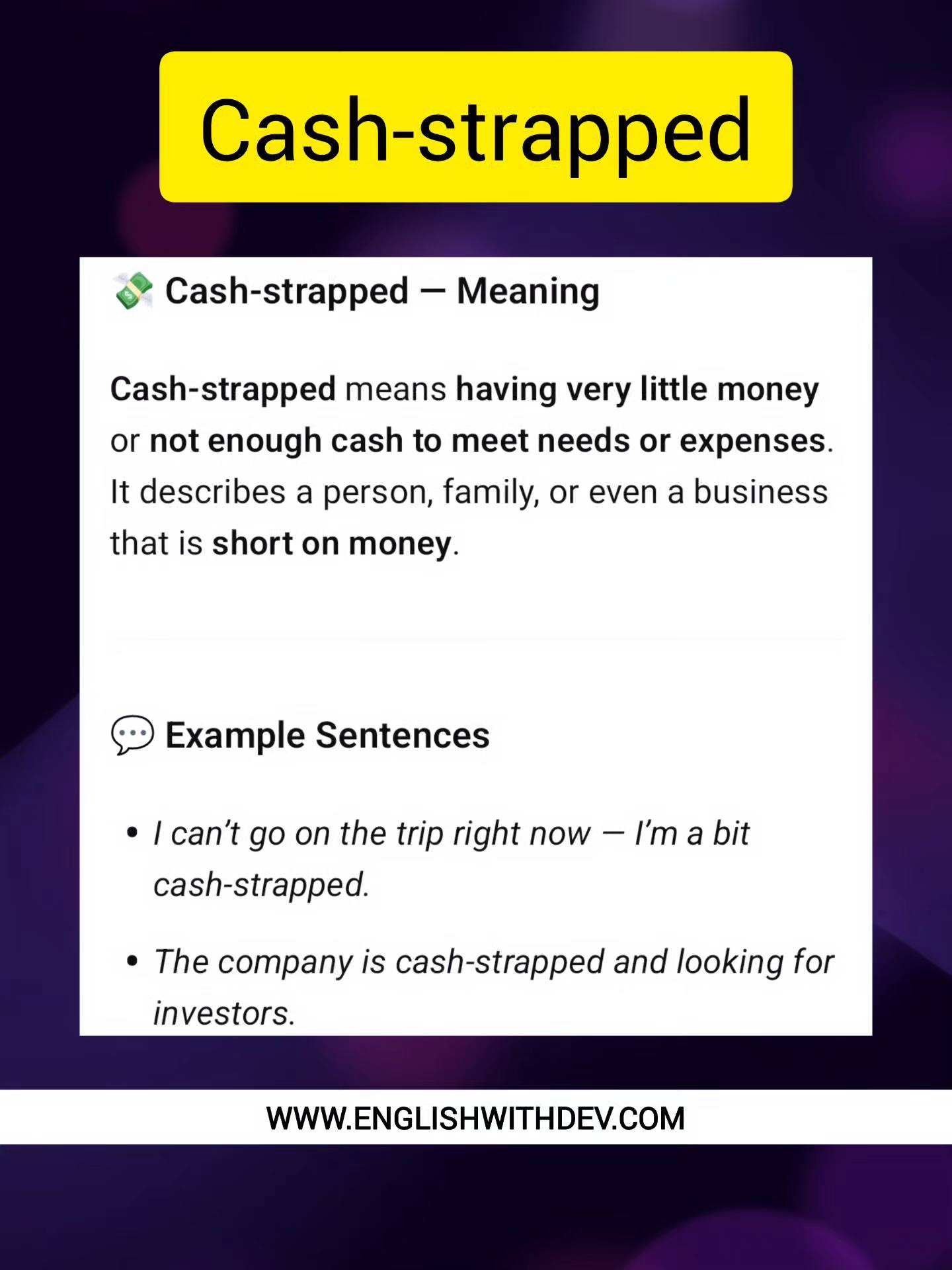 💸 Cash-strapped — Meaning... - Learn Fluent English | Facebook