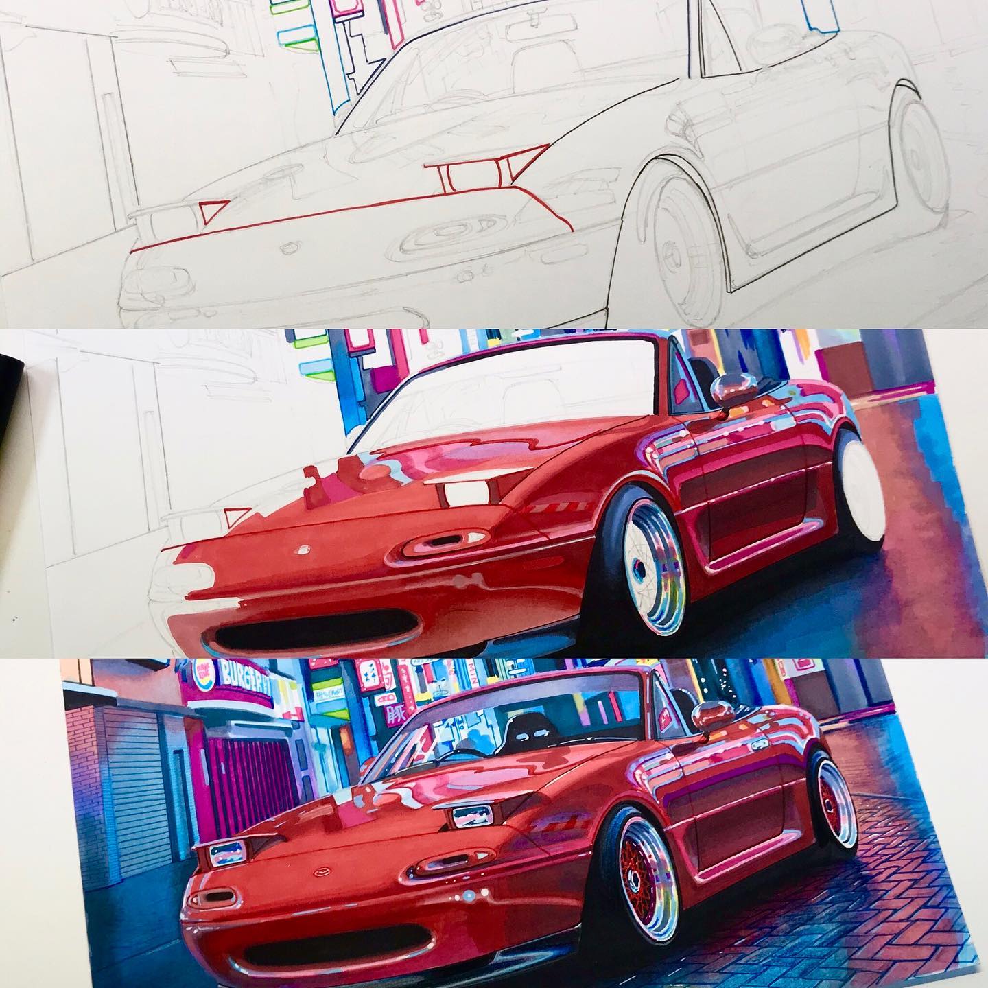 Mazda Miata MX-5 A4 (29x21cm) pencils & markers Owner @gripzie_mx5