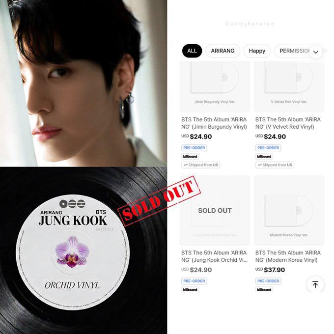 JUNGKOOK's Arirang Vinyl album version is SOLD OUT again on