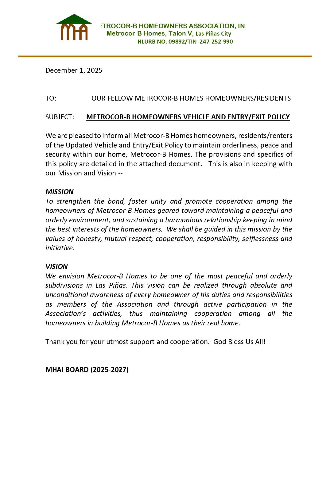 📢 Please Read Metrocor-B Homeowners... - Metrocor-B Homes HOA | Facebook