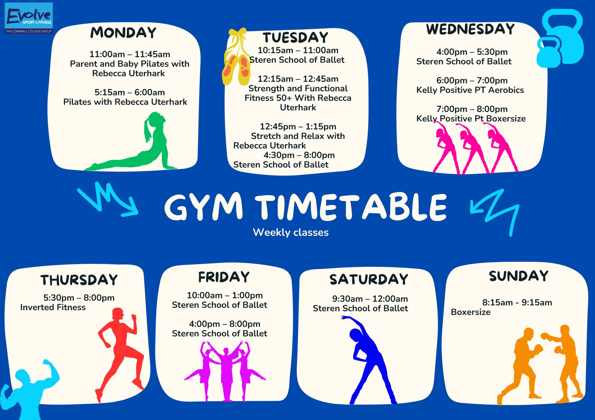 Current class timetable,... - Evolve Sport & Fitness Camborne