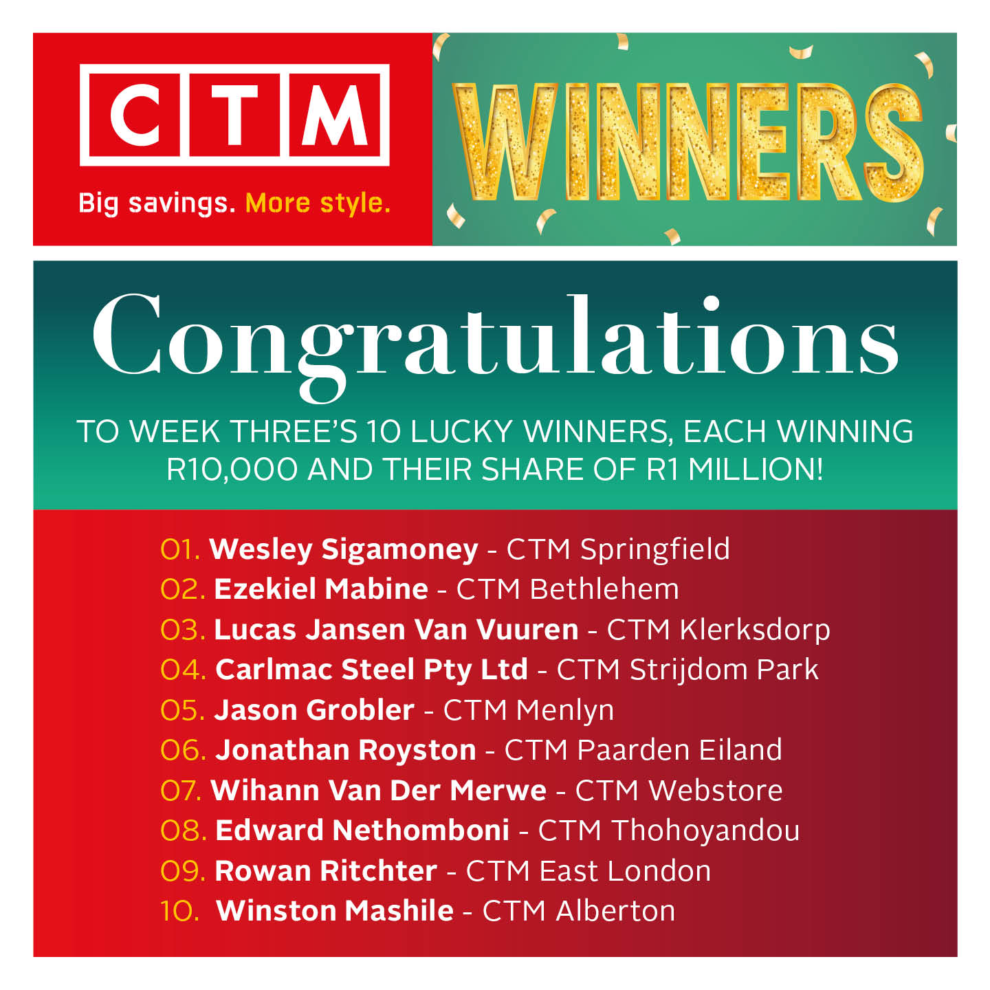 CTM - 🎉 Congratulations to our Week 3 winners! 🎉 A big shoutout to the ...
