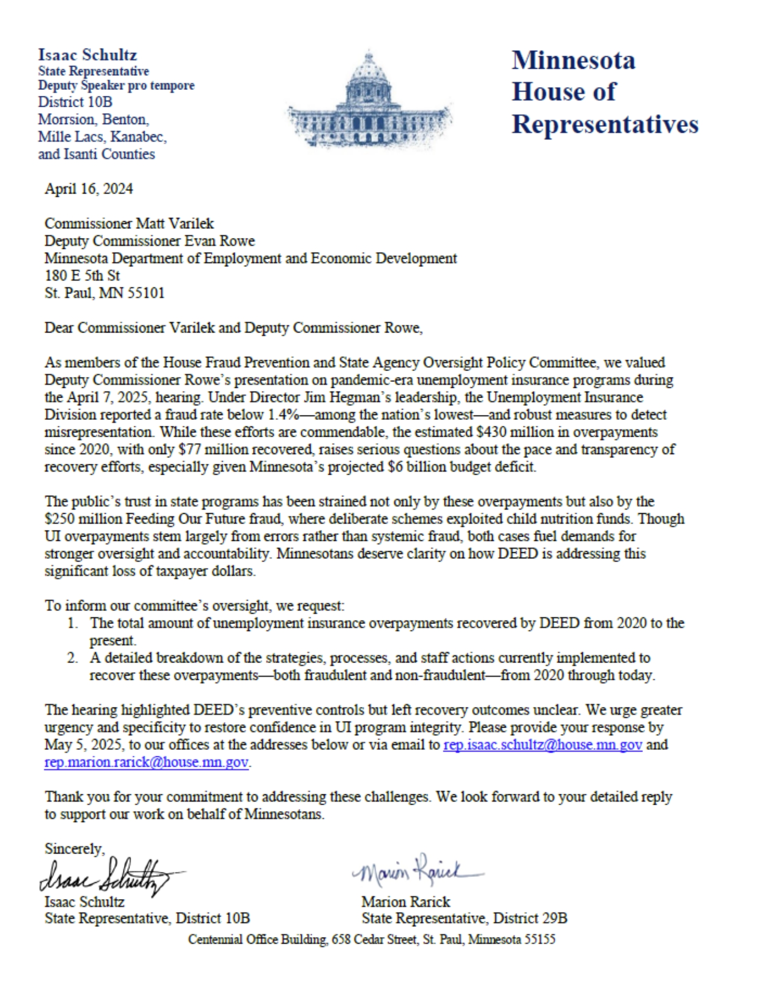 Representative - The pressure continues to mount on Walz. New federal ...
