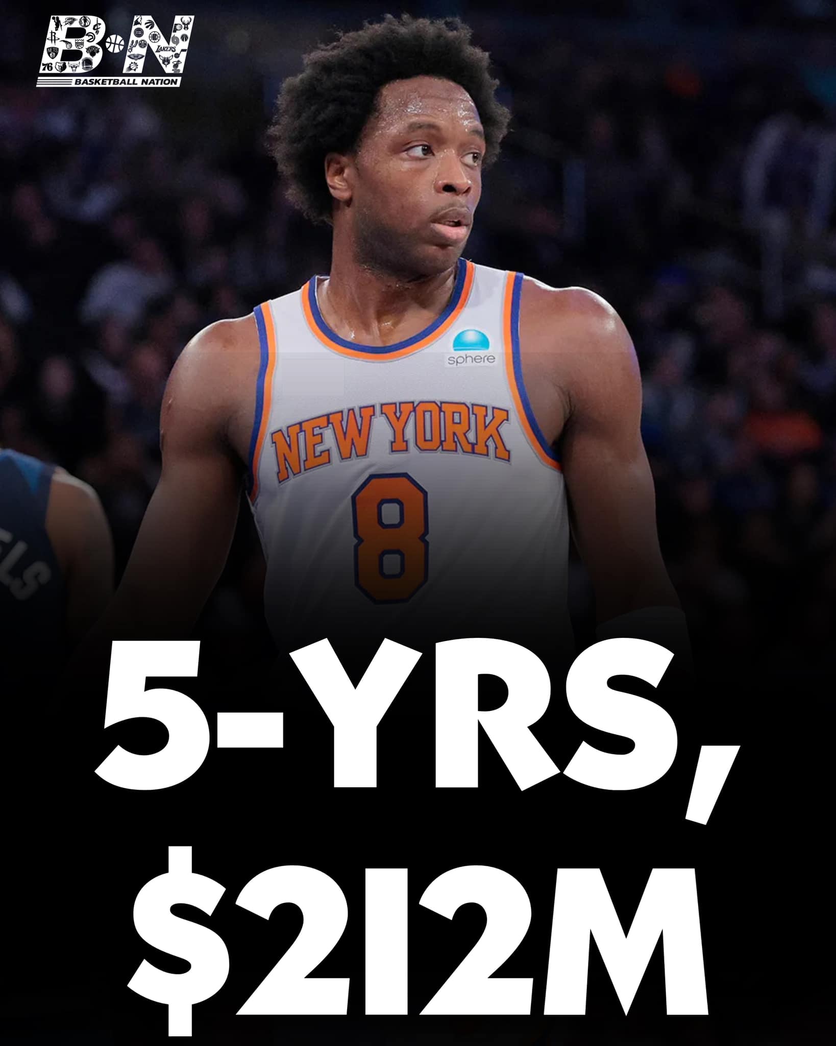 OG Anunoby and the Knicks have agreed to a five-year, $212.5M 