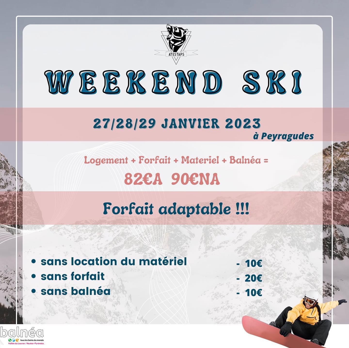 Atestaps Tarbes - ⛷ WEEK-END SKI 2023 ⛷ 📆 Le 27/28/29...