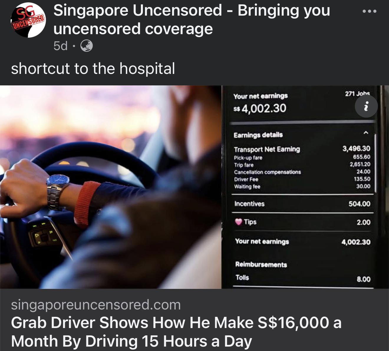 My - $16,000 a month from Grab. Sounds like CEO pay until you read the ...