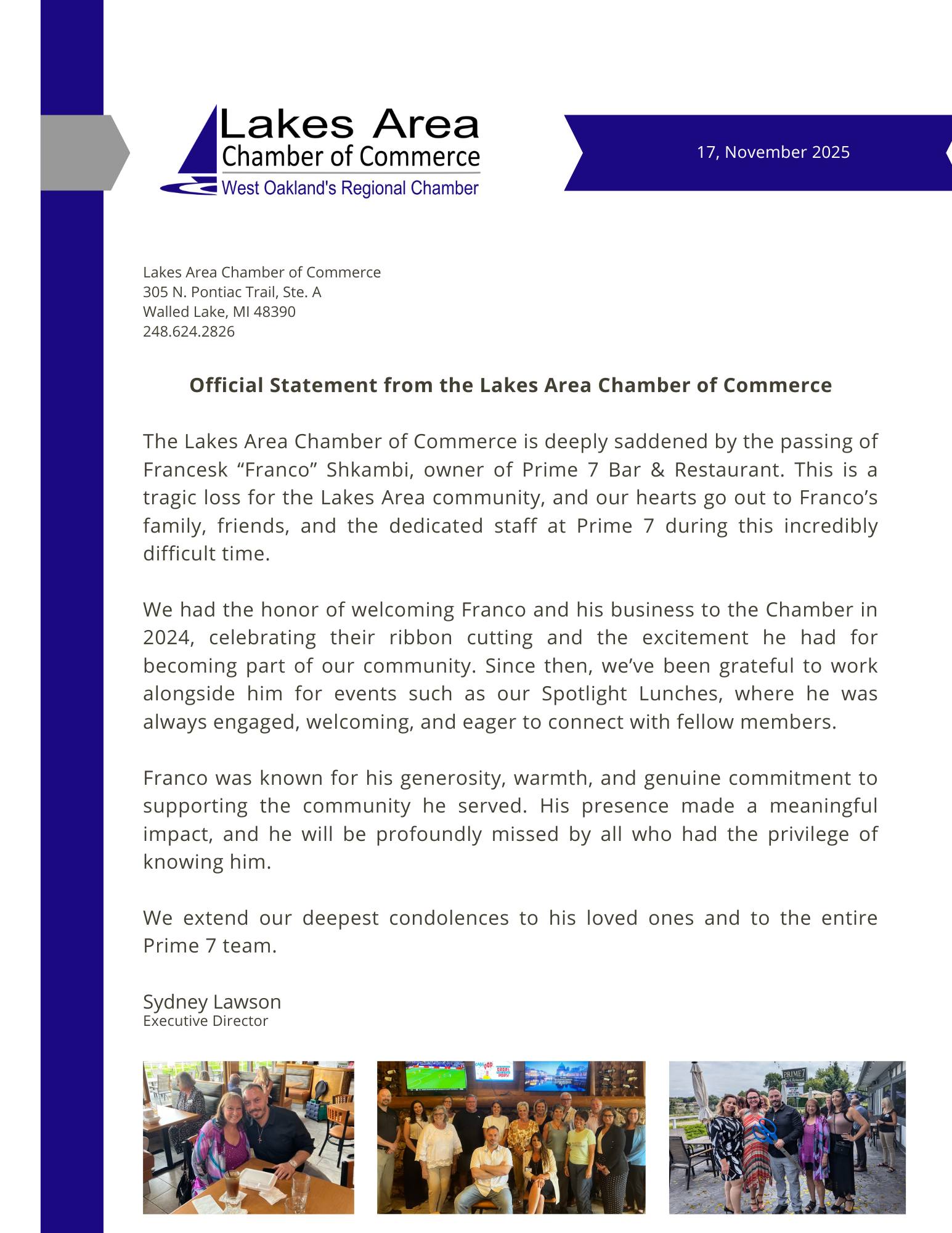Lakes - We are deeply saddened by the passing of Francesk “Franco ...