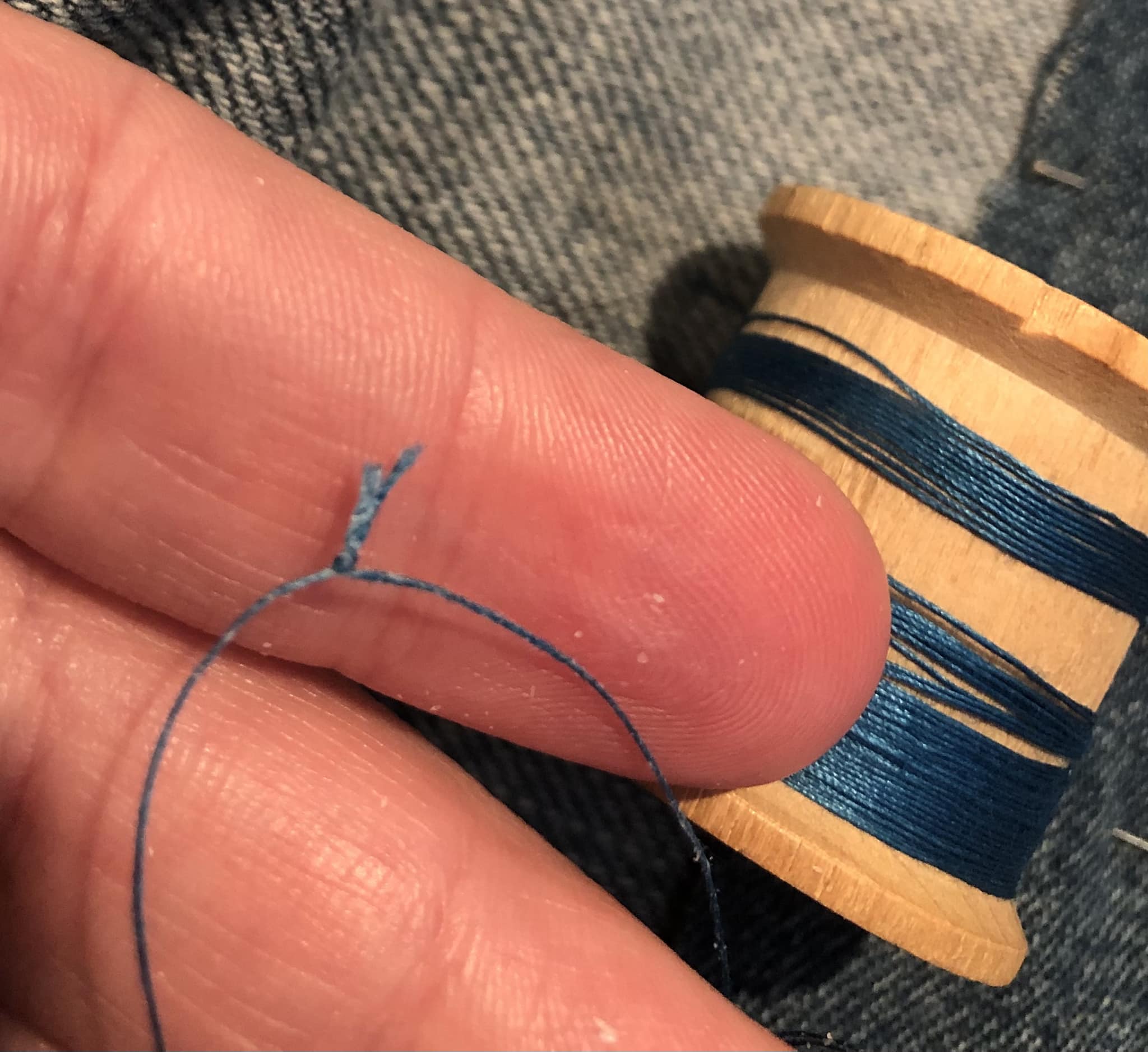 Using inherited sewing thread with a surprising knot