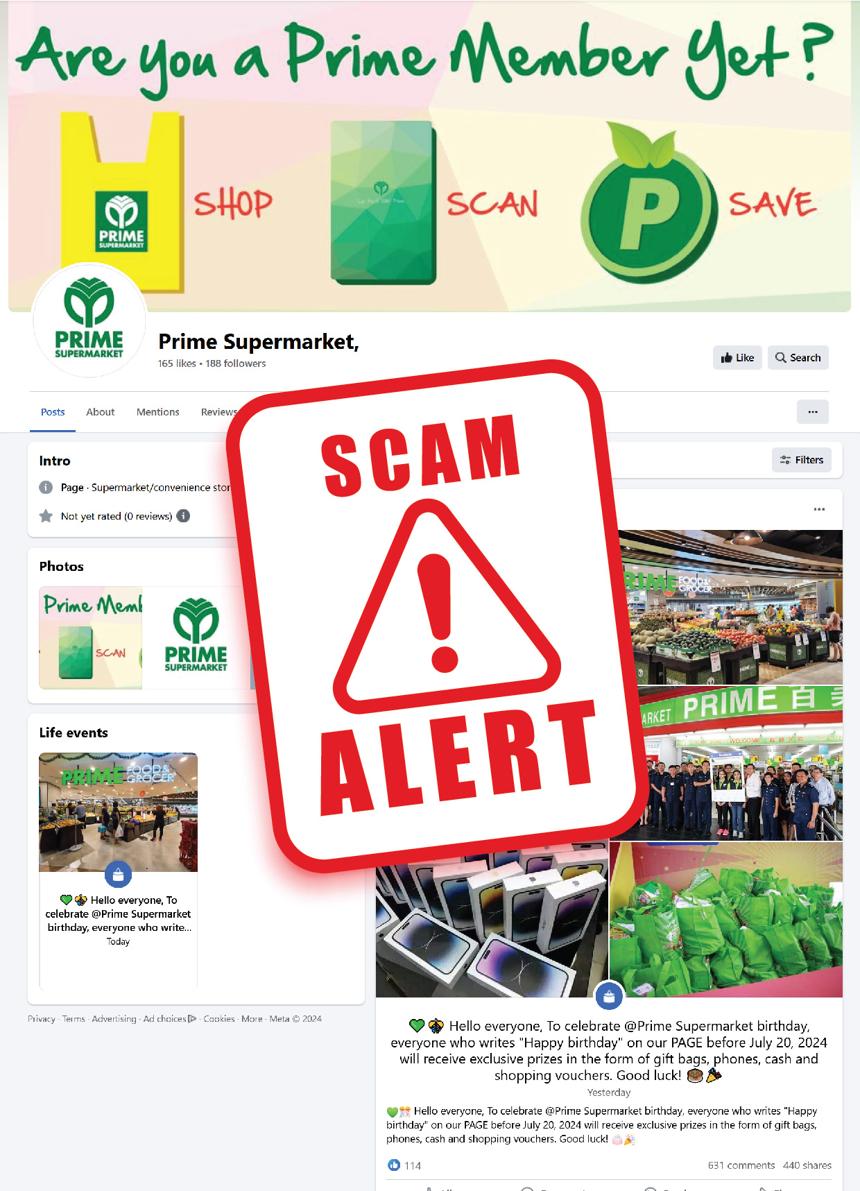 [𝗦𝗖𝗔𝗠 𝗔𝗟𝗘𝗥𝗧] 𝗕𝗘𝗪𝗔𝗥𝗘 𝗢𝗙 𝗙𝗔𝗞𝗘 𝗙𝗕 𝗣𝗔𝗚𝗘𝗦... - Prime Supermarket | Facebook
