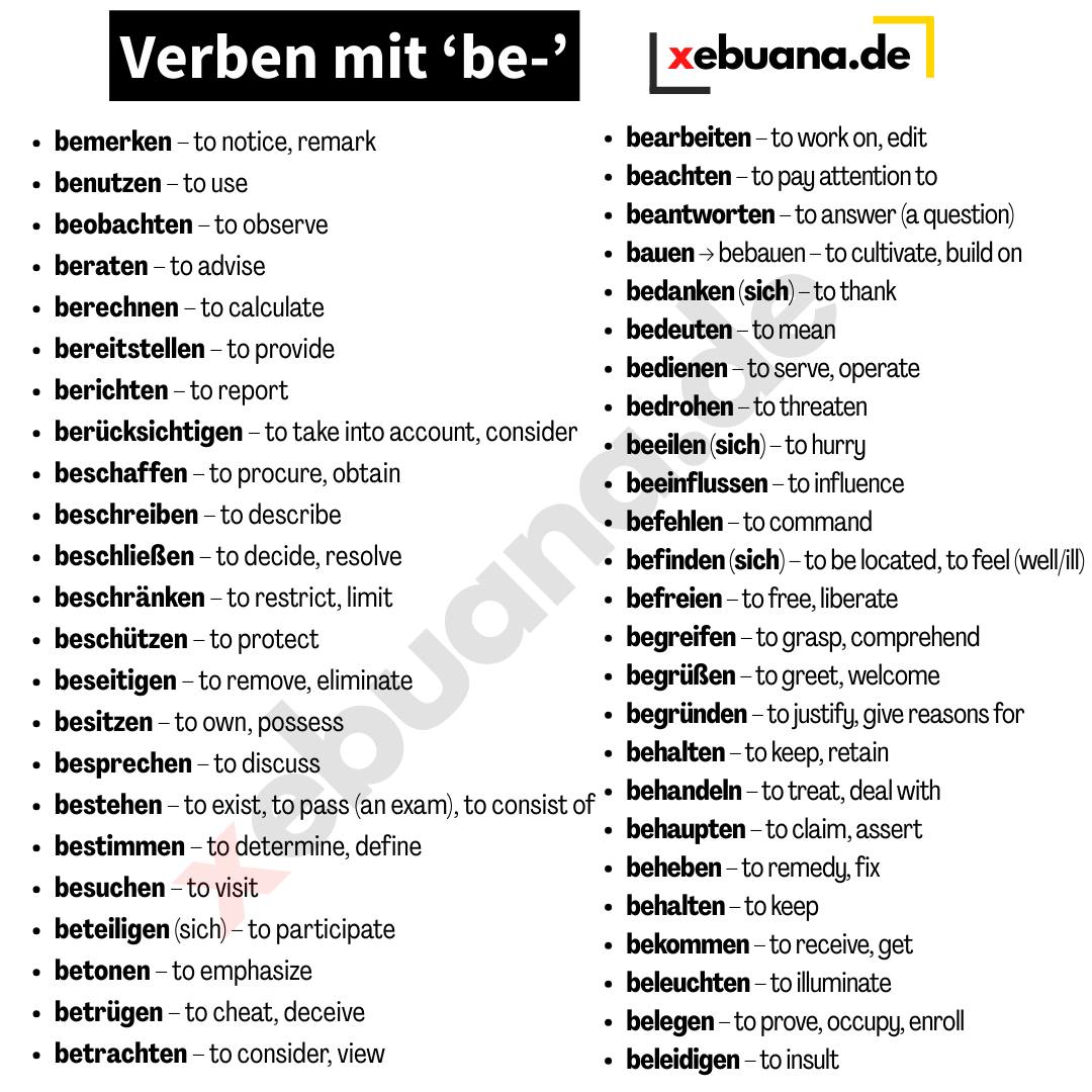 Xebuana.de - Verben mit „be-“ German Verbs with “be-” Verbs beginning ...