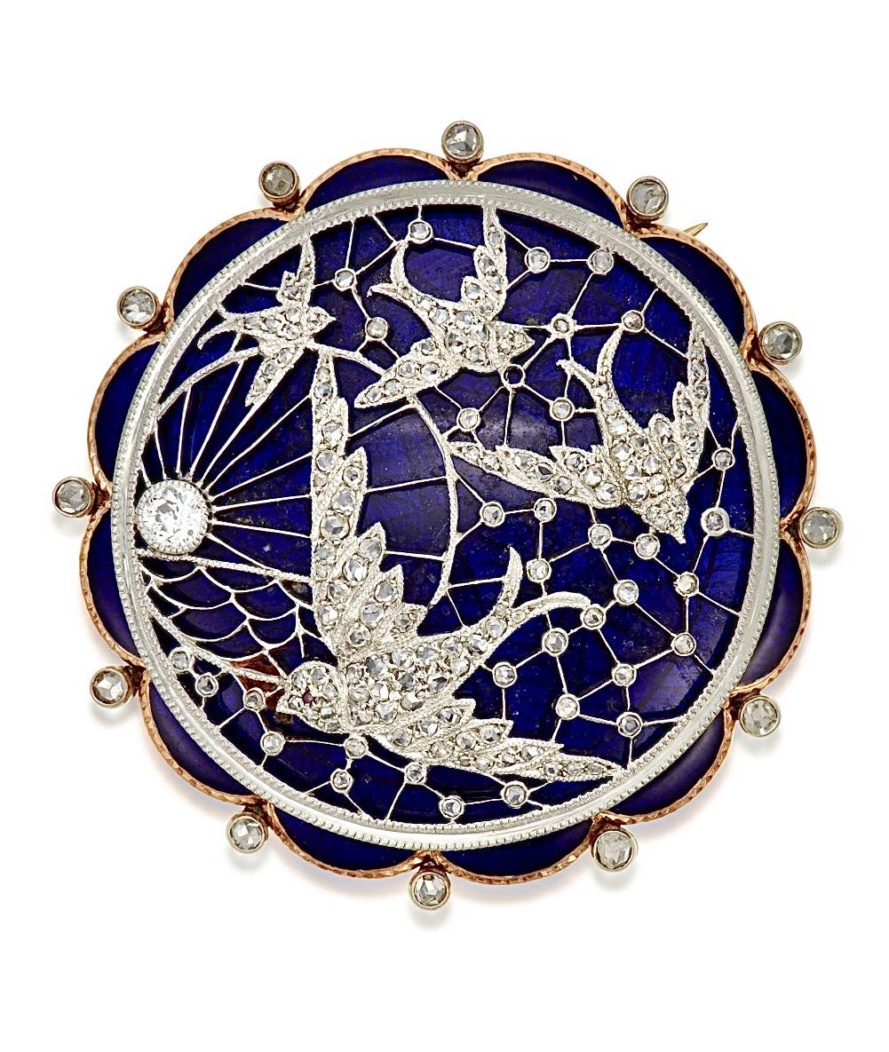 Antique diamond and blue enamel brooch circa 1880