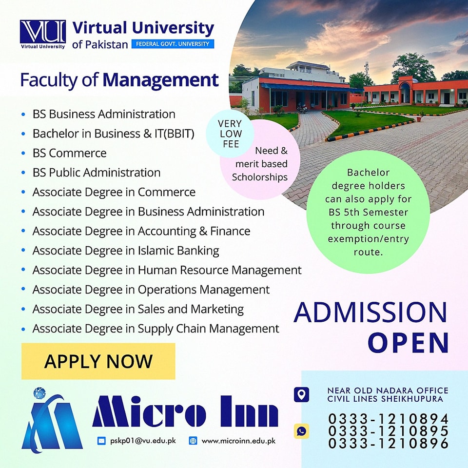 𝐀𝐝𝐦𝐢𝐬𝐬𝐢... - Virtual University Sheikhupura Campus Microinn-Vu | Facebook