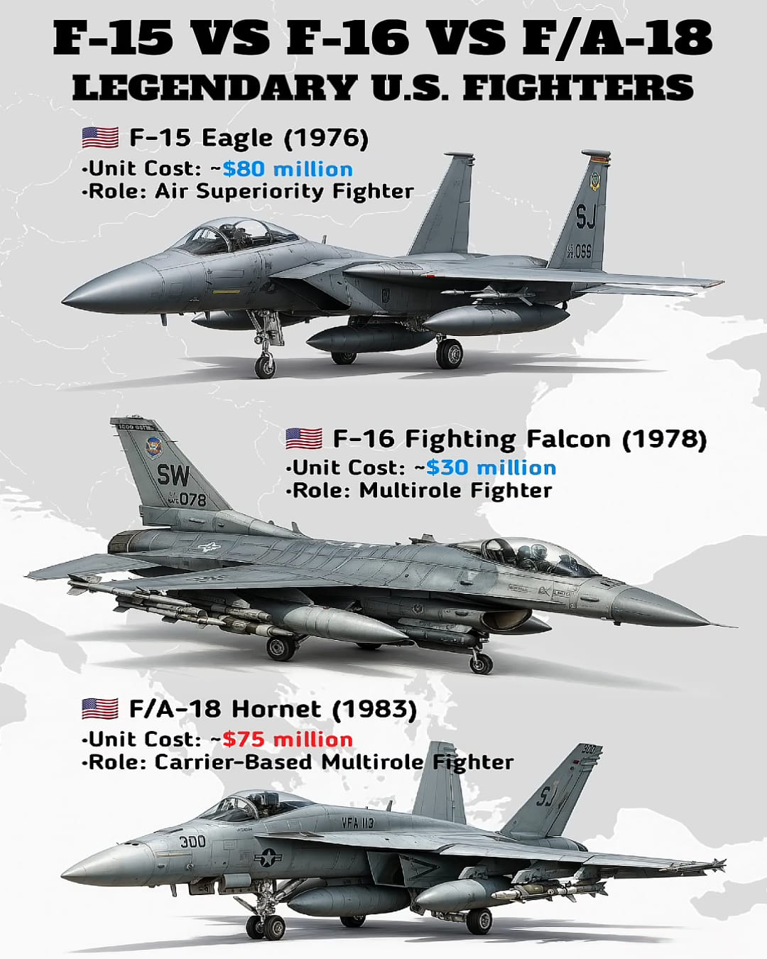 U.S. Department of Defense footage showcases F-15, F-16, F-22, and