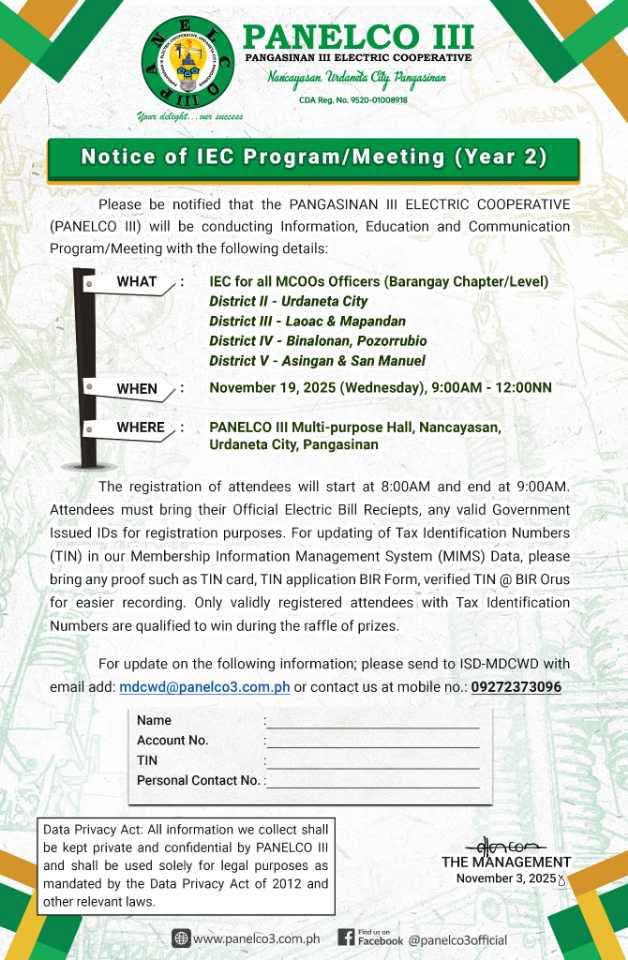 NOTICE OF IEC PROGRAM / MEETING... - PANELCO III Official | Facebook