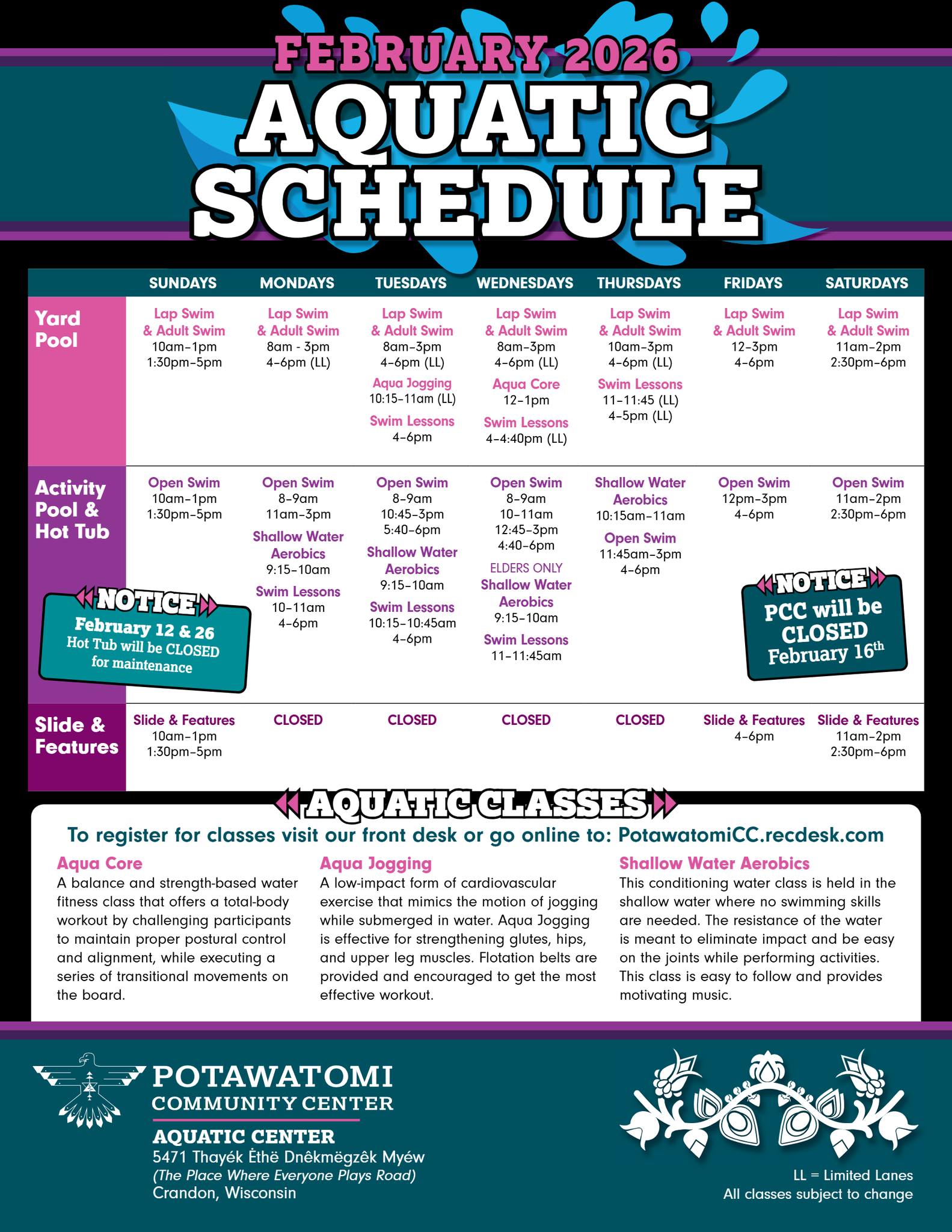 ️💦 February Pool Hours! 💦 ️... - Potawatomi Community Center | Facebook