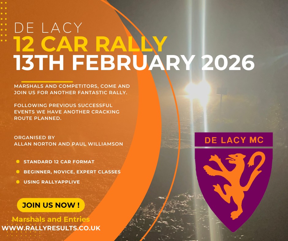 De - De Lacy Motor Club 12 Car Rally 2026 No1. Date: Friday 13th ...