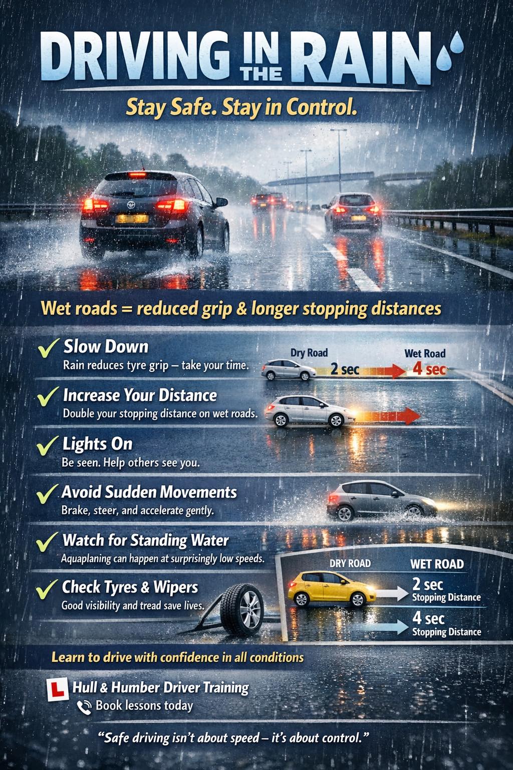 Hull - DRIVING IN THE RAIN STAY SAFE, STAY IN CONTROL 🚗 Wet roads mean ...