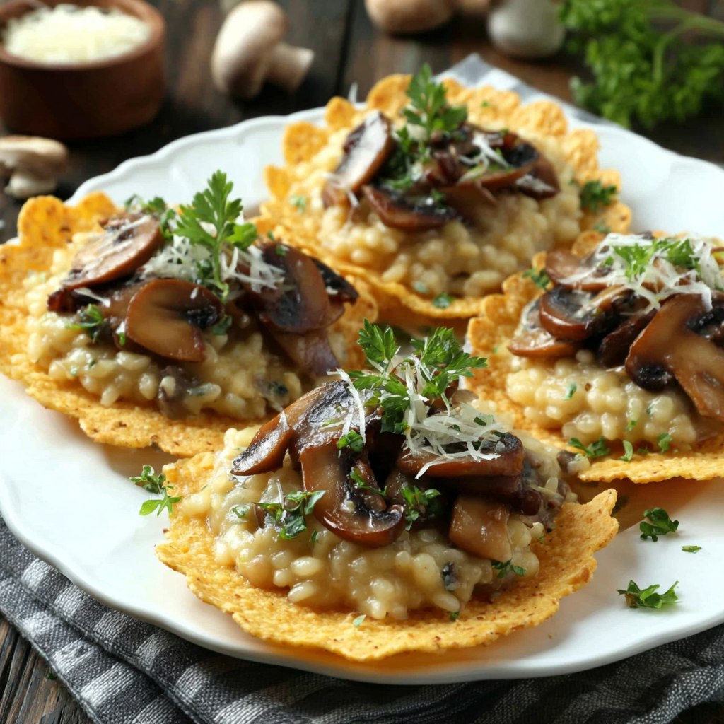 Grande - Risotto crémeux aux champignons servi sur tuiles de parmesan 👨 ...
