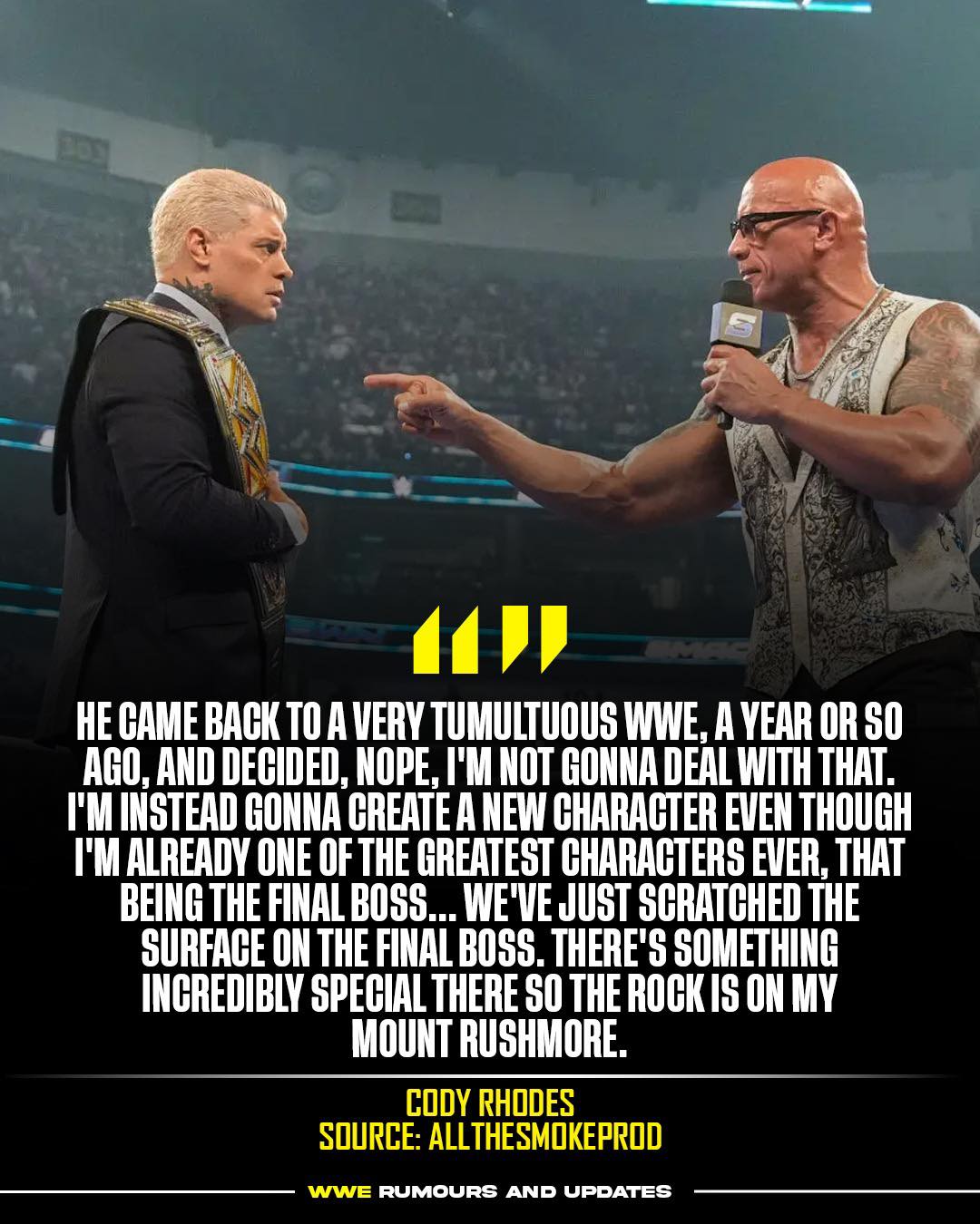 WWE - Cody Rhodes believes that The Rock's Final Boss character has ...