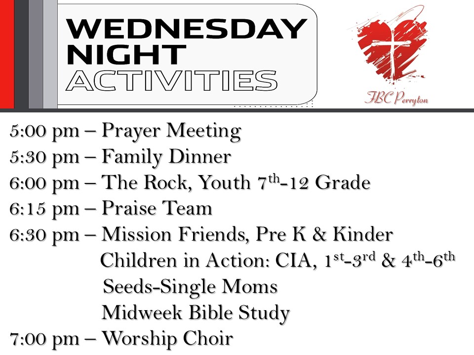 First - Join us this evening, 5:30-6:30 pm in the Fellowship Hall for ...