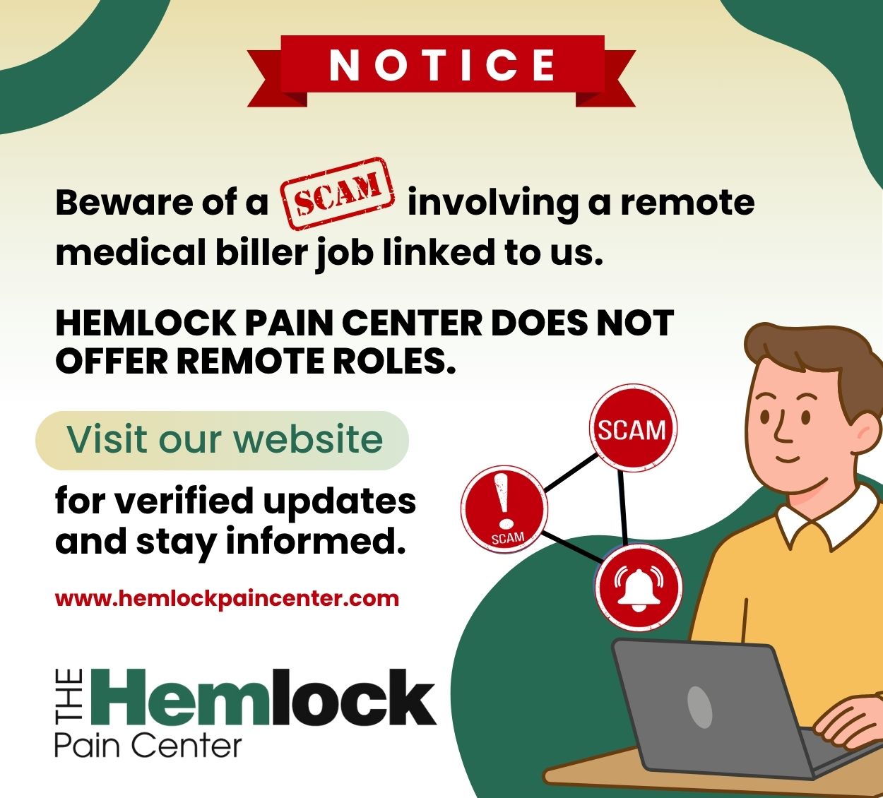 🚨 Scam Alert! Hemlock Pain Center is... - Hemlock Pain Center | Facebook