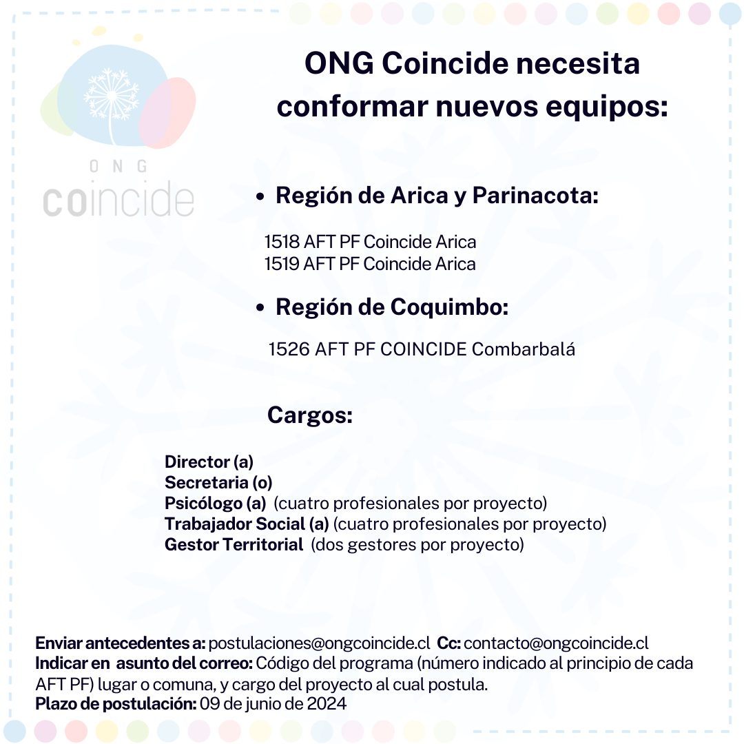 ONG Coincide - 📍 Nueva oferta laboral para las regiones de... | Facebook