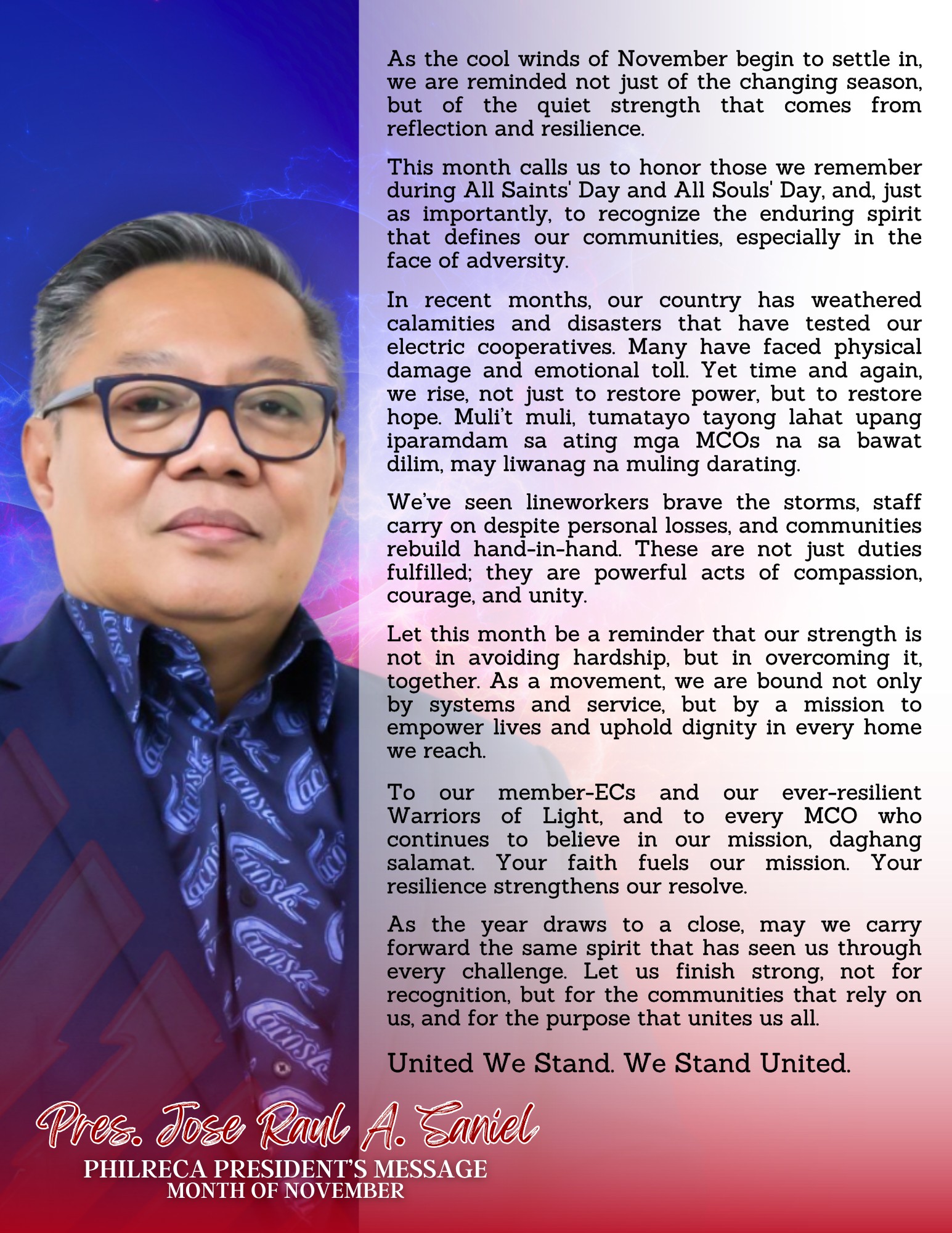 Philippine - MR. JOSE RAUL A. SANIEL MESSAGE FOR NOVEMBER 2025 ...