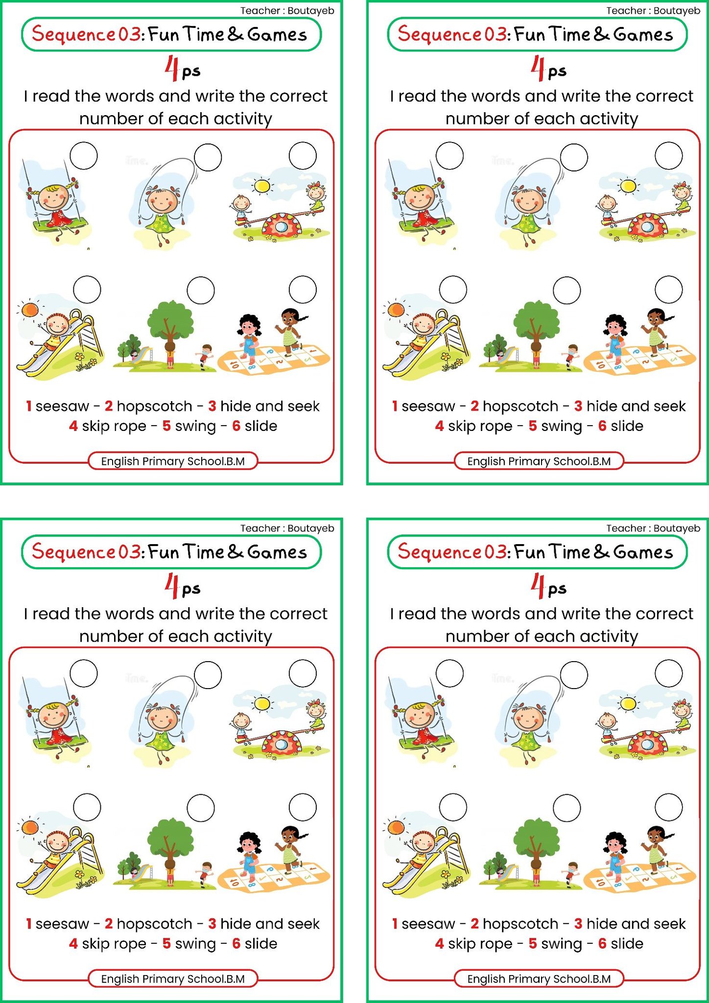 English - Sequence 3: Fun time & Games 🎮 Worksheet 4ps #Designed_by ...