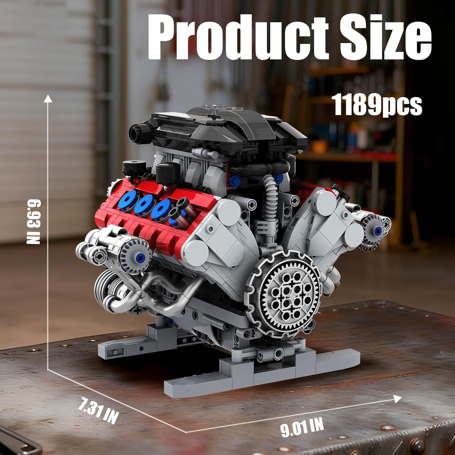 Motorized V8 Engine Building Block Model Kit (1189 PCS) Moving Pistons ...