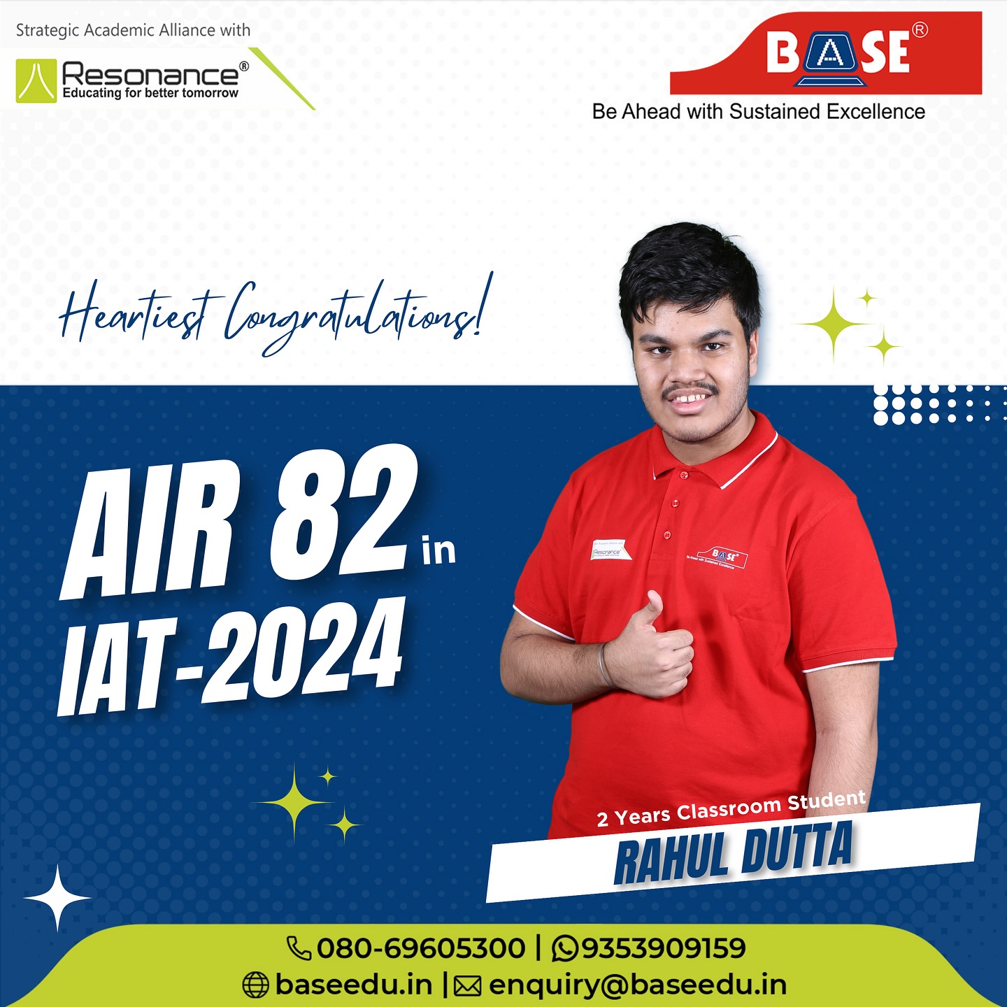BASE - 🌟 Congratulations to Rahul Dutta, 2 years classroom student at ...