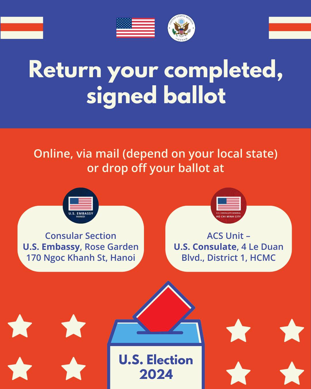 U.S. - 🇺🇸 Dear U.S. citizens in Vietnam! 🗳️ You can drop your ballot ...