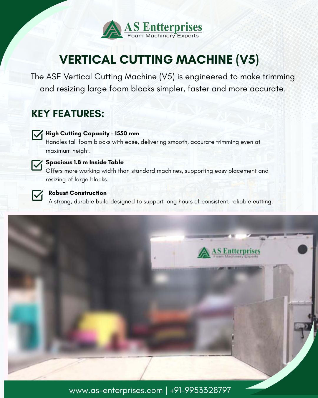 A S - The ASE V5 Vertical Cutting Machine is built to handle large foam ...