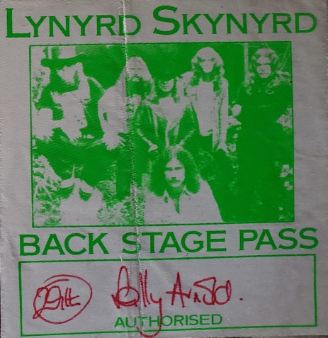 Lynyrd Skynyrd backstage pass from 1977 UK tour