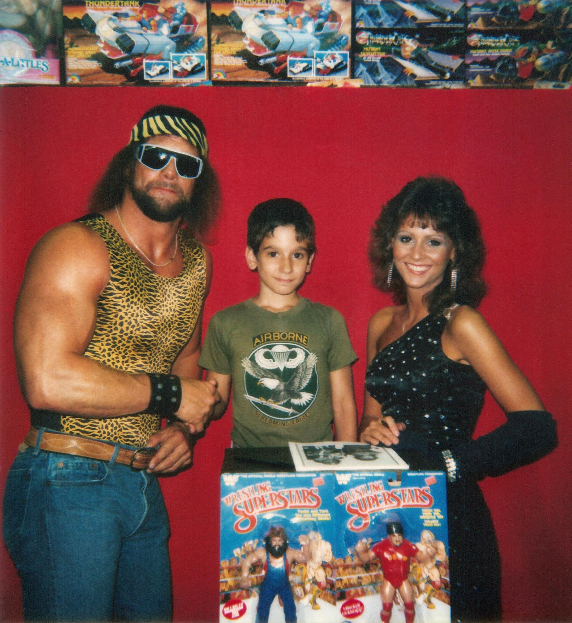 Macho Man” Randy Savage and Miss Elizabeth with a fan in