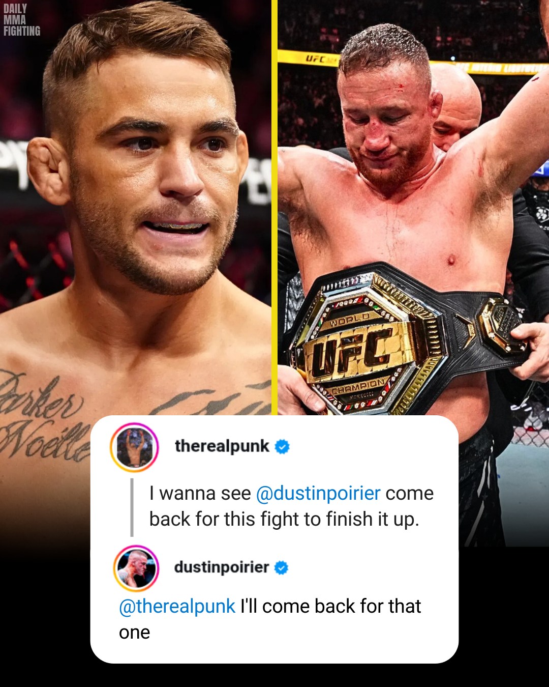 Gant Encadré Signé Dustin Poirier UFC - Authentifié JSA - Photo Avec Justin Gaethje - Pièce De Collection MMA