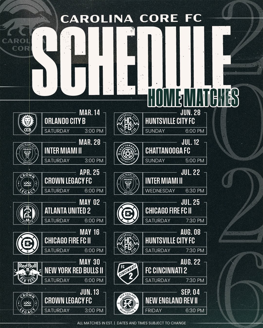 ‼️ The schedule is OUT! ‼️ Mark your... - Carolina Core FC | Facebook
