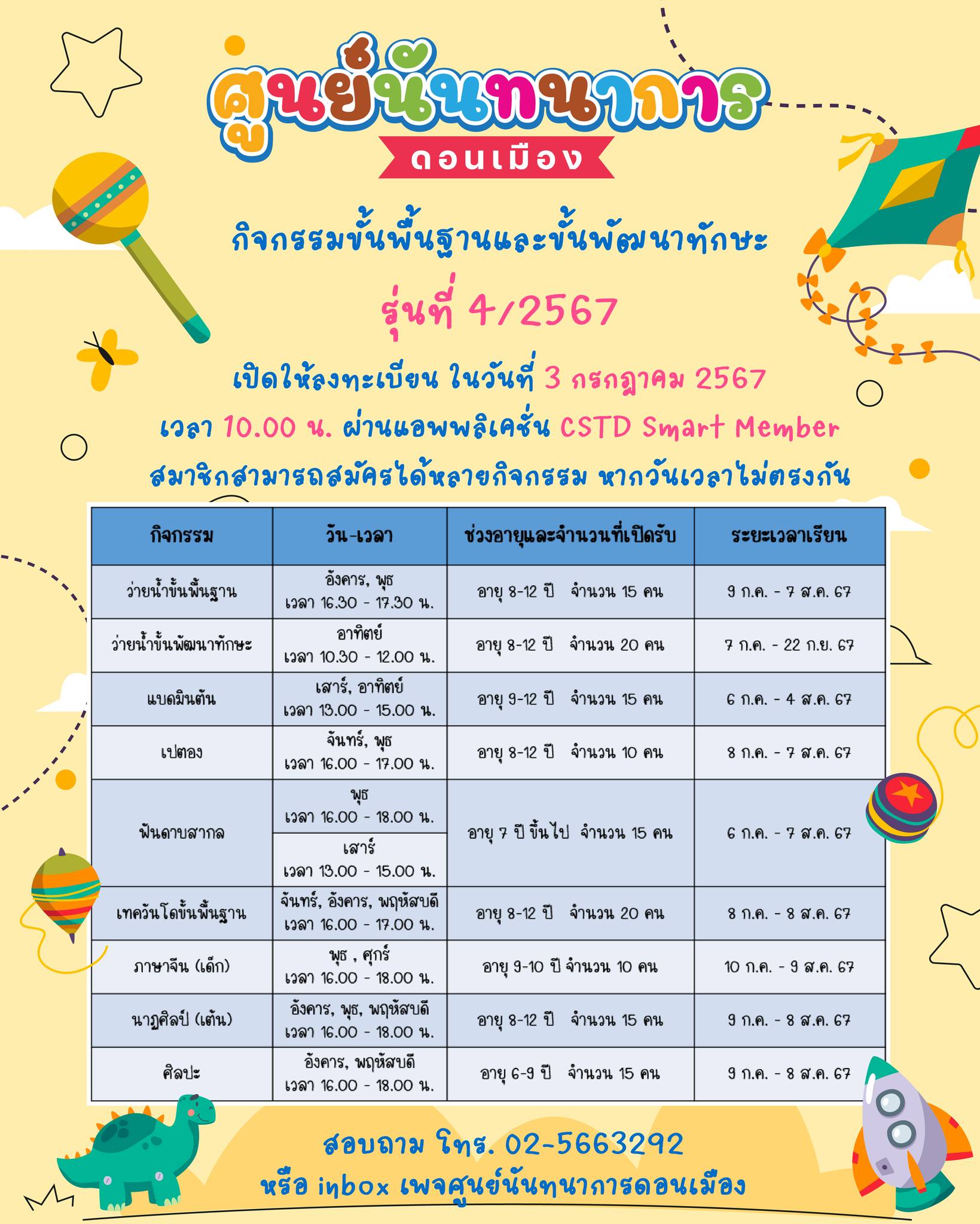 กิจกรรมขั้นพื้นฐานและพัฒนาทักษะ รุ่นที่ 4 / 2567 #กดให้ไว เปิดให้ ...