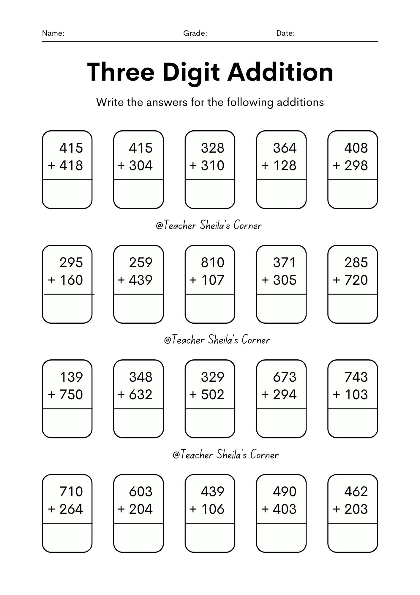 Teacher - 3-Digit Addition Worksheet 😊 ALL PDF IMs and other PDF ...