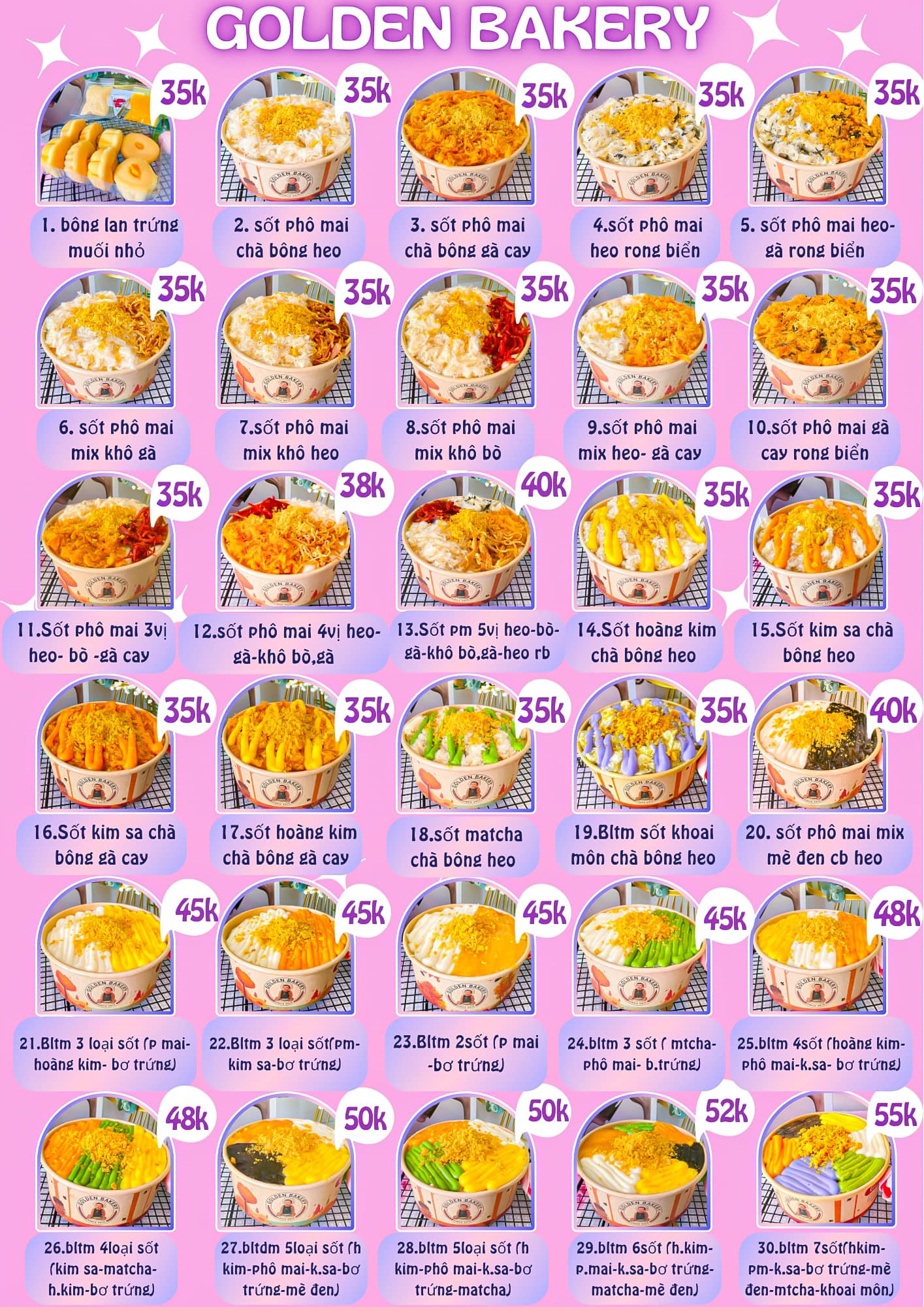 Update menu... - Golden Bakery- Bông lan trứng muối Vũng Tàu | Facebook