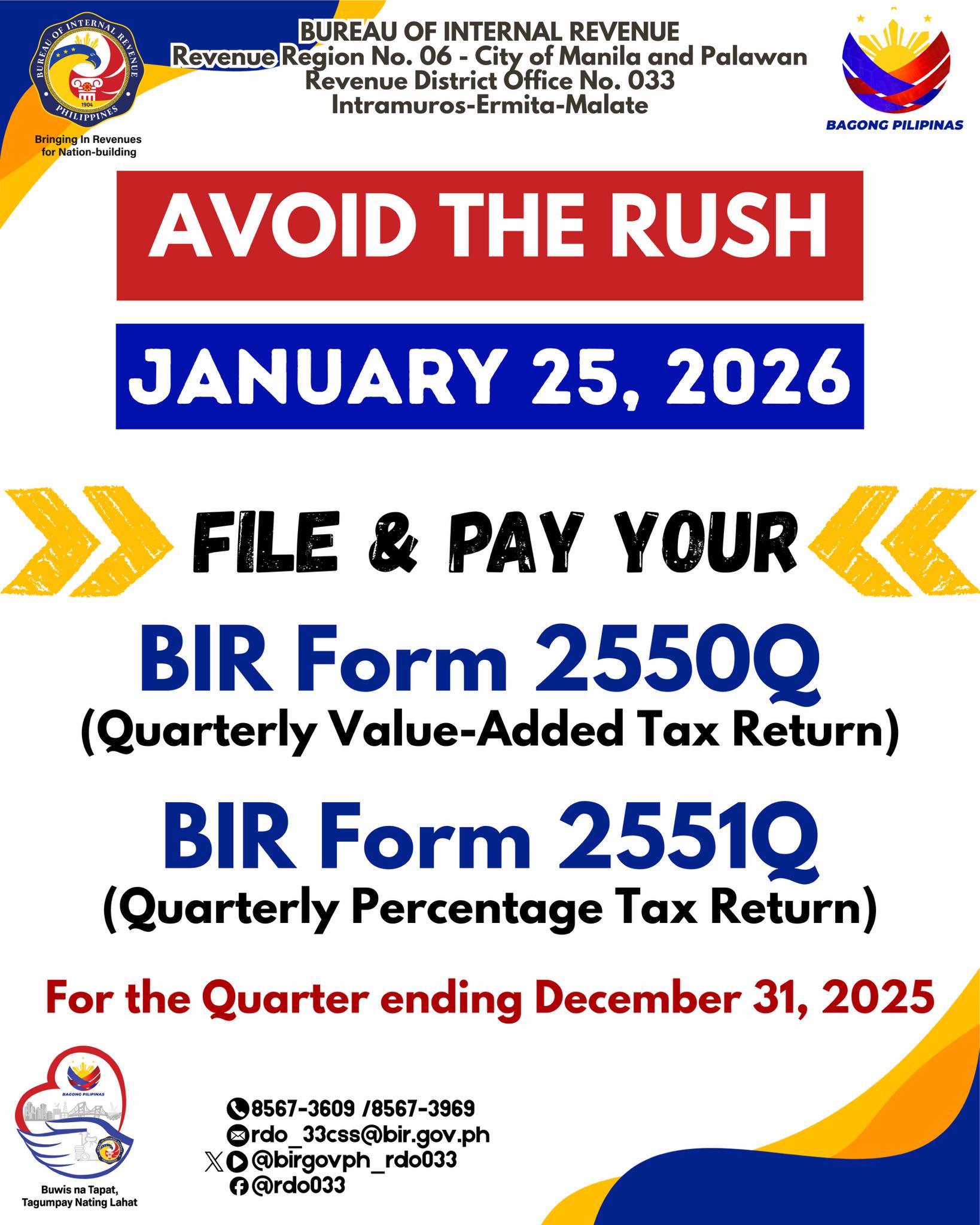 BIR - Avoid the rush! File and pay on or before January 25, 2026 for ...